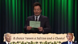 Jimmy Fallon Celebrates St. Patrick’s Day With Biden-Trump Limerick: ‘Choice Between a Saltine and a Cheeto’ | Video